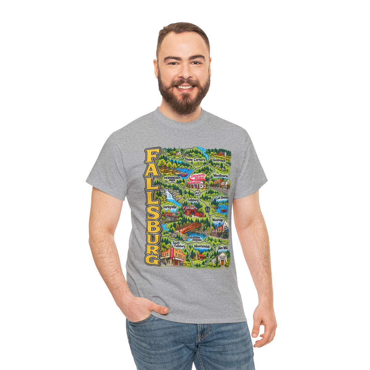 Fallsburg, NY Map T-Shirt  Catskills Upstate New York Tee