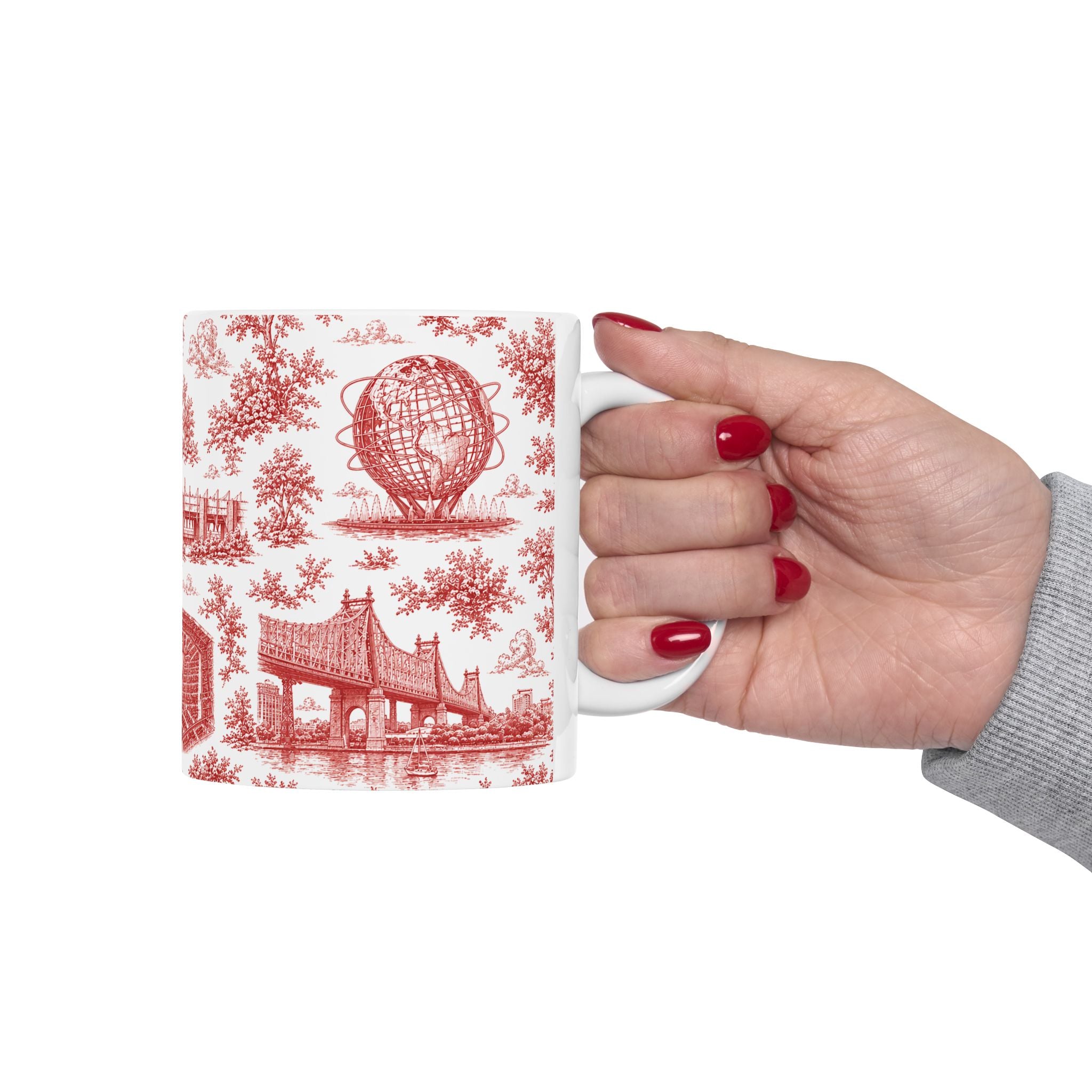 Queens Red Toile de Jouy Mug | Chinoiserie Ceramic Coffee Cup