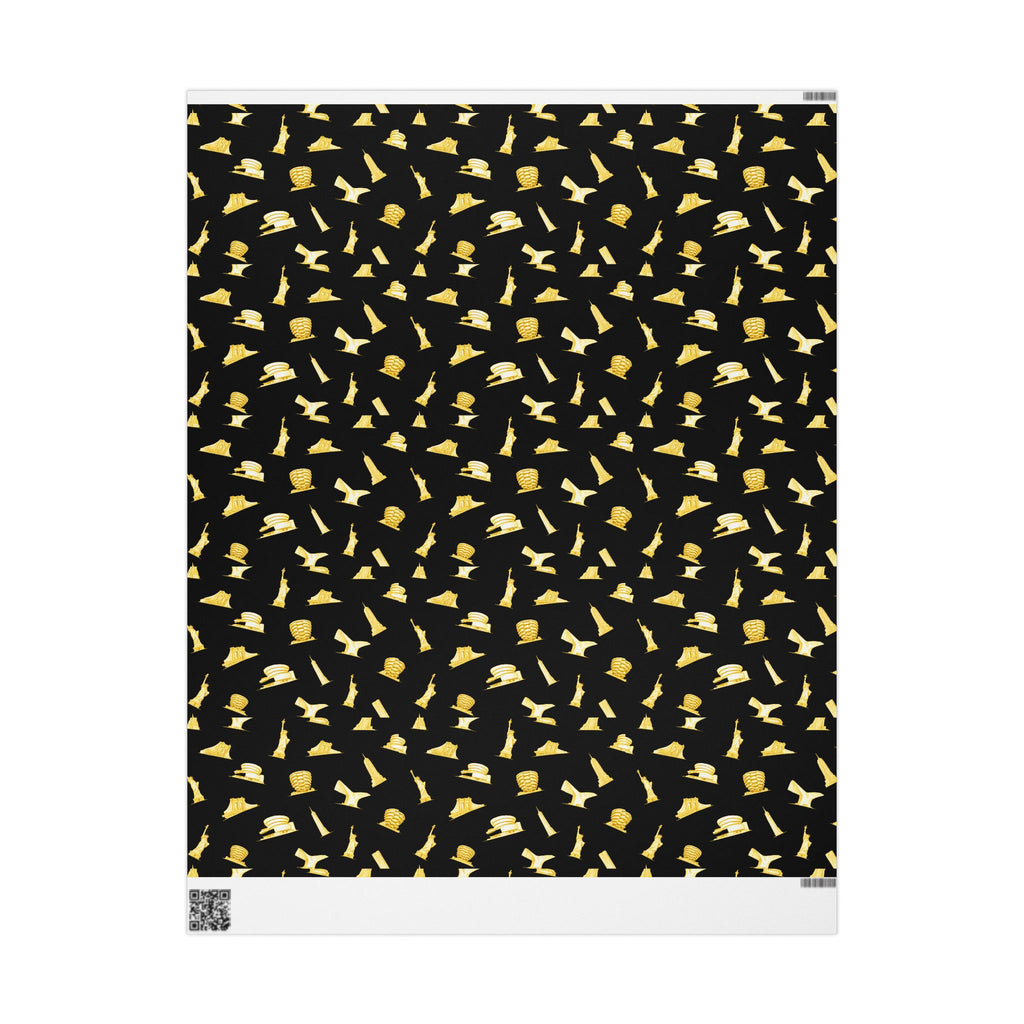 Gold NYC Landmarks on Black Gift Wrap Paper | New York Statue of Liberty Oculus Vessel Brooklyn Bridge Guggenheim Wrapping Paper Roll