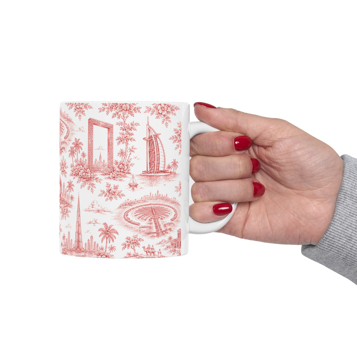 Dubai Red Toile de Jouy Ceramic Mug — Ceramic 11oz Coffee Cup