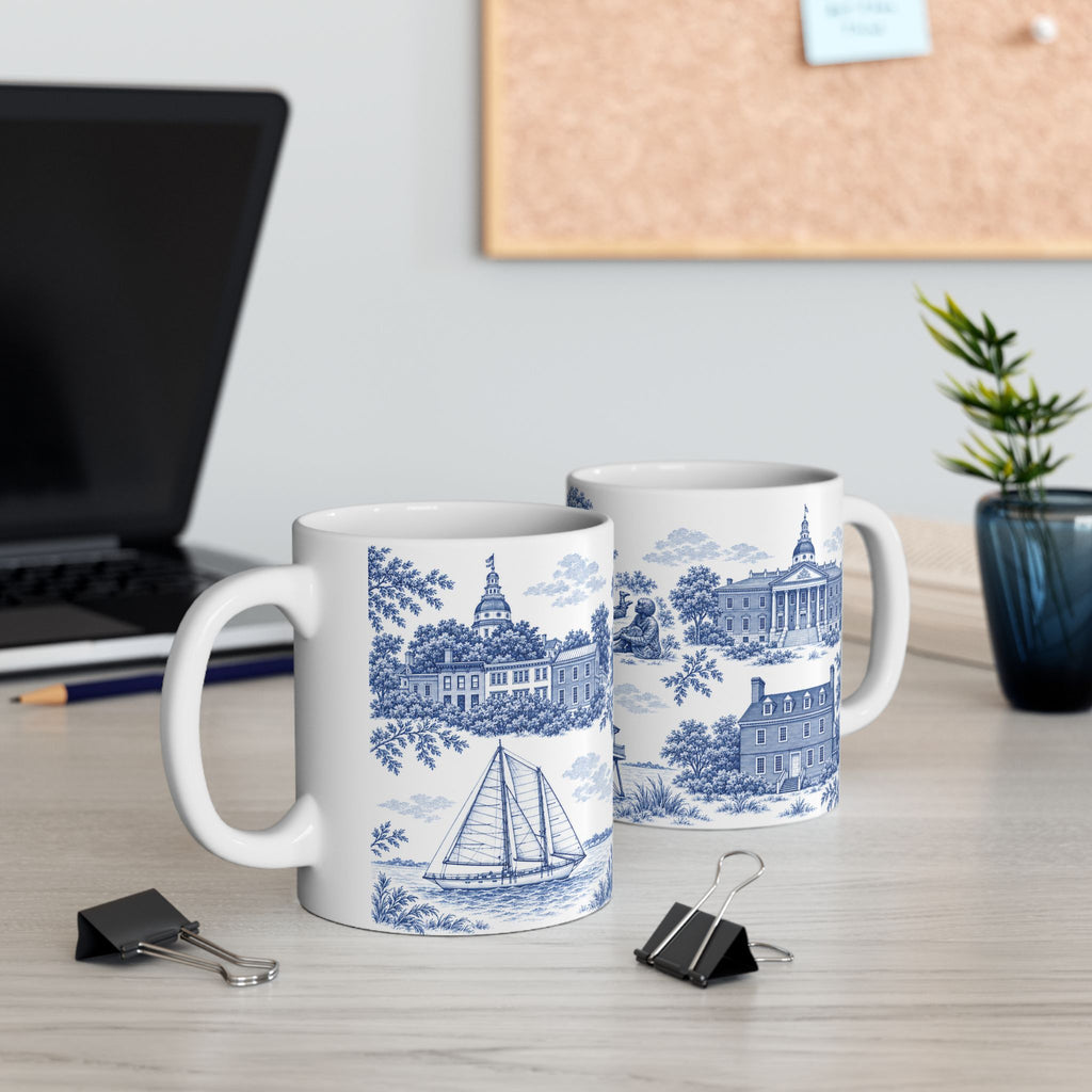Annapolis Blue Toile de Jouy Ceramic Mug – Vintage Scenic 11oz