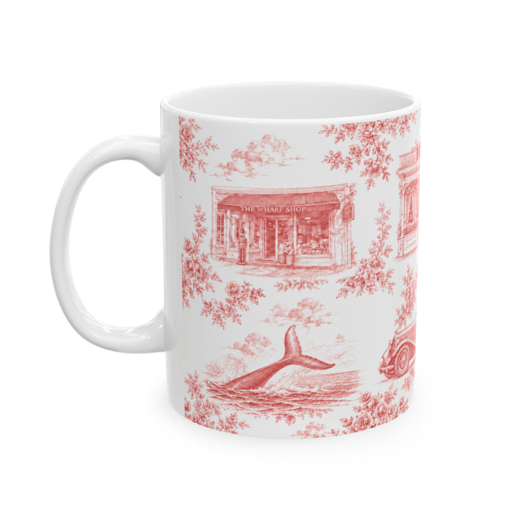 Sag Harbor Red Toile de Jouy Mug | Hamptons Chinoiserie Ceramic Coffee Cup