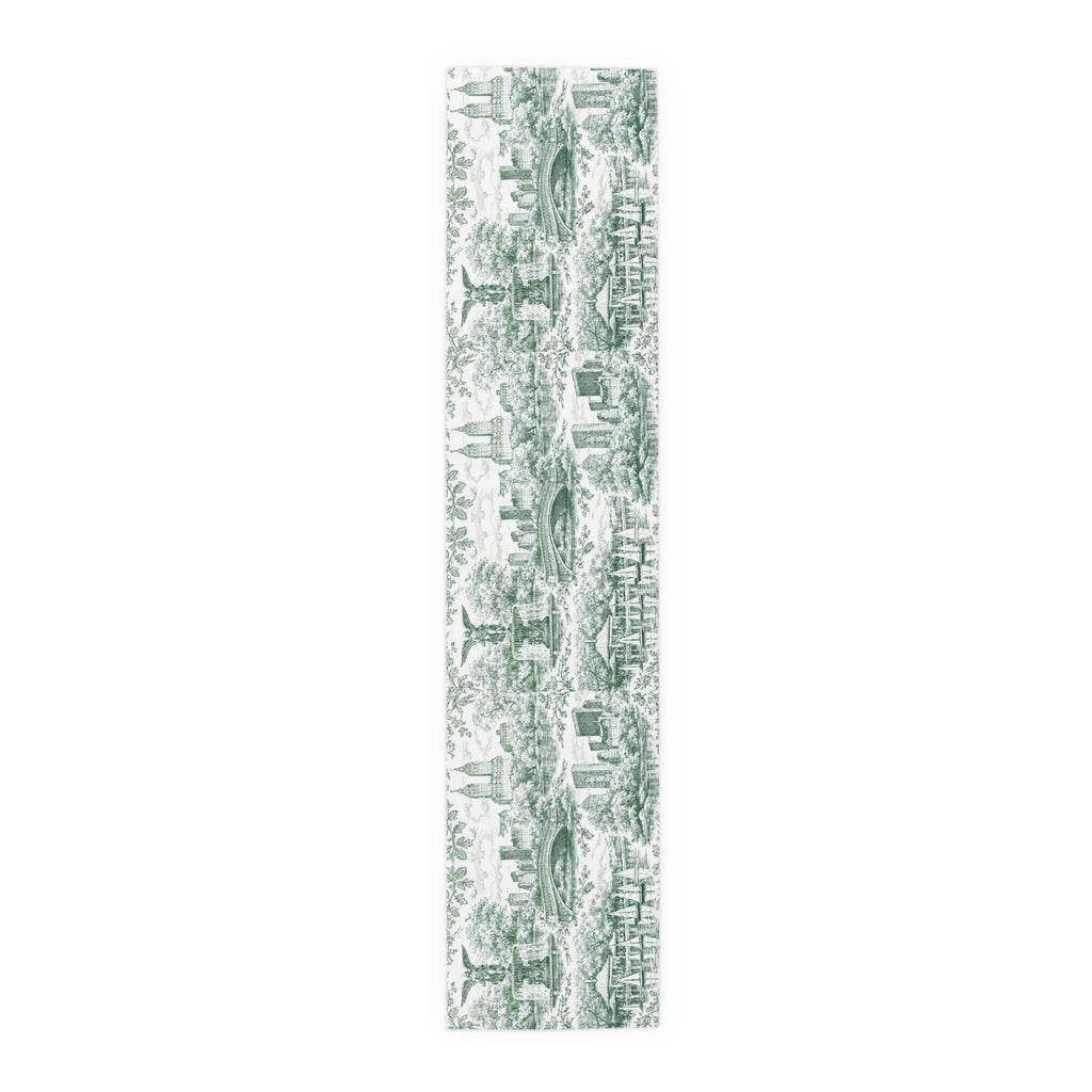 Central Park NYC Green Toile de Jouy Table Runner — New York Chinoiserie Dining Table Decor