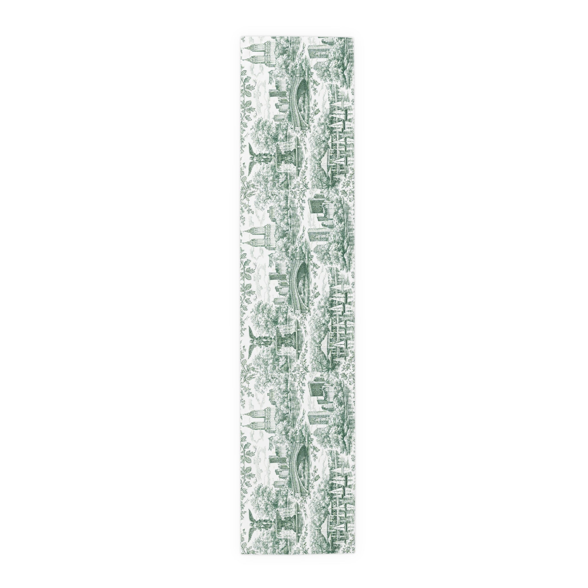 Central Park NYC Green Toile de Jouy Table Runner — New York Chinoiserie Dining Table Decor