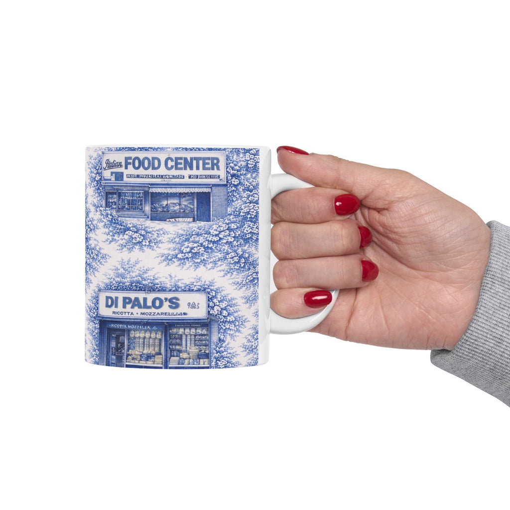 Little Italy Blue Toile de Jouey Cityscape Mug | NYC Chinoiserie Ceramic Coffee Cup