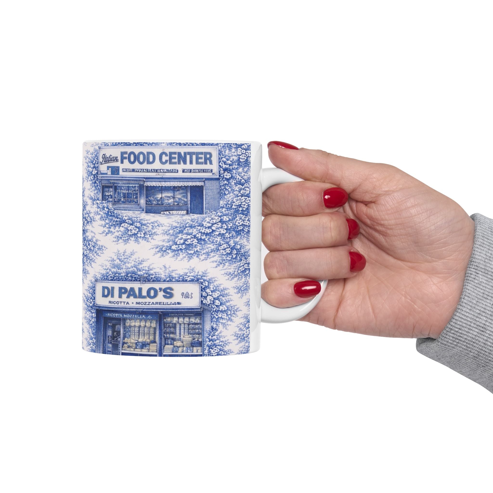 Little Italy Blue Toile de Jouey Cityscape Mug | NYC Chinoiserie Ceramic Coffee Cup