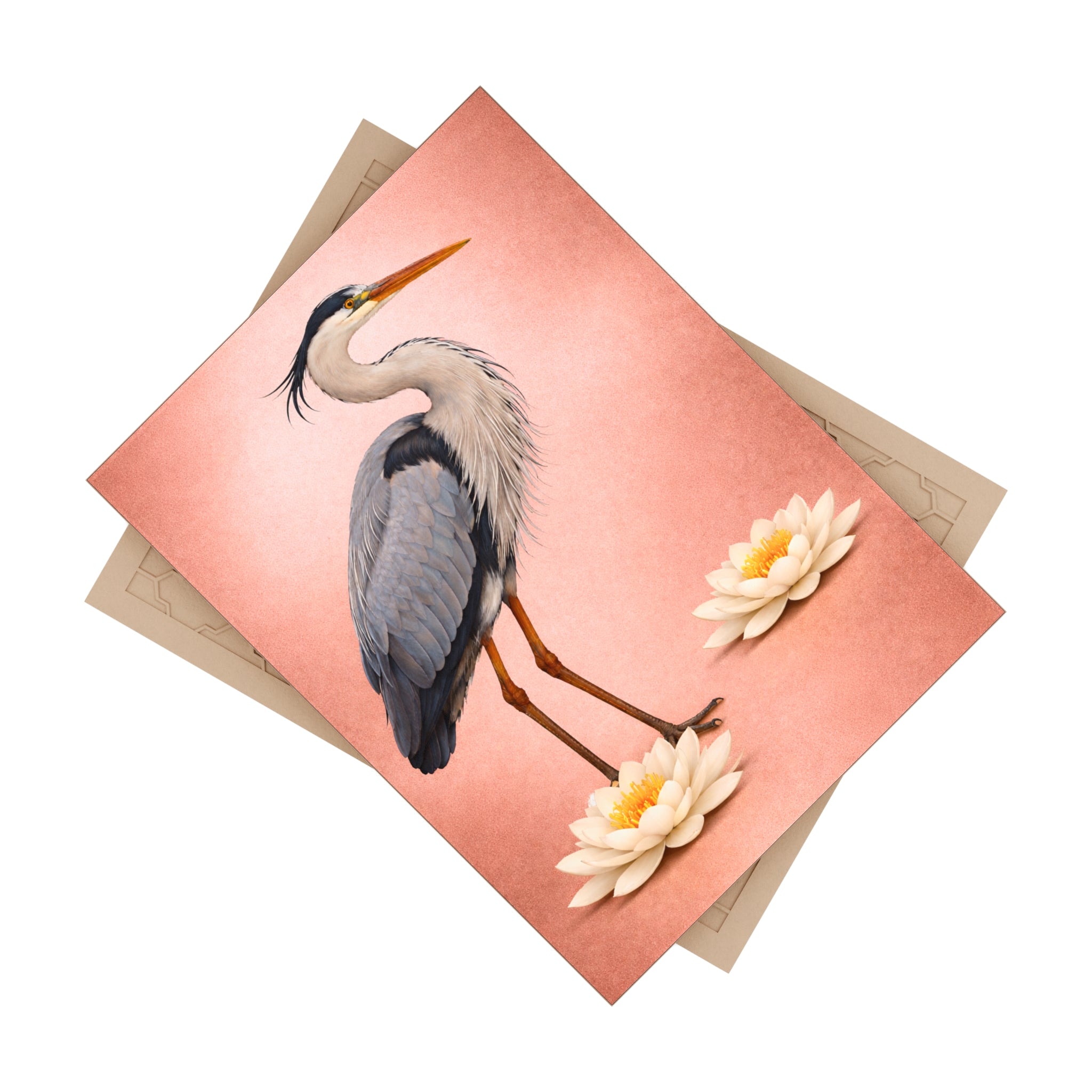 Staten Island Art Deco Blue Heron on Rose Gold Ceramic Shower Tile - Coastal Ceramic Bath Tile