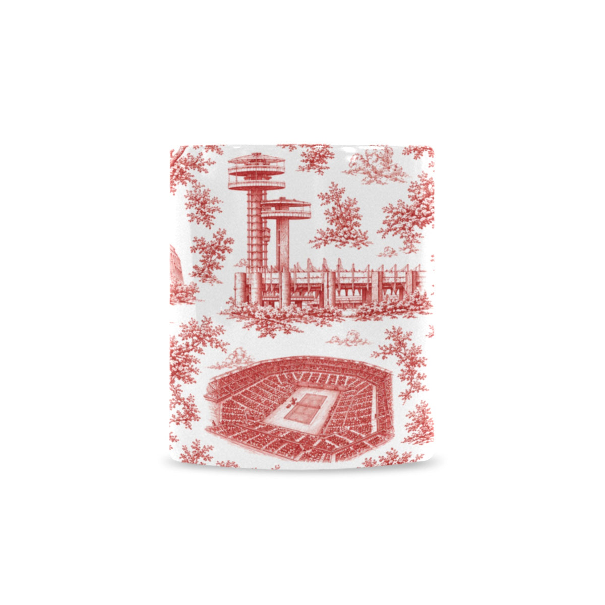 Queens Red Toile de Jouy Mug | New York City Chinoiserie Ceramic Coffee Cup Custom White Mug (11oz)