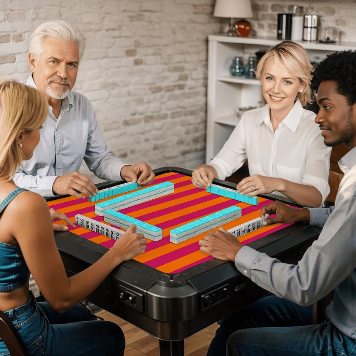 Bright Orange and Pink Stripes Mahjong Mat 31.5"x31.5"
