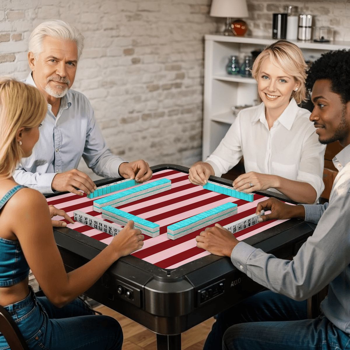 Blush and Maroon Stripes Mahjong Mat 31.5"x31.5"