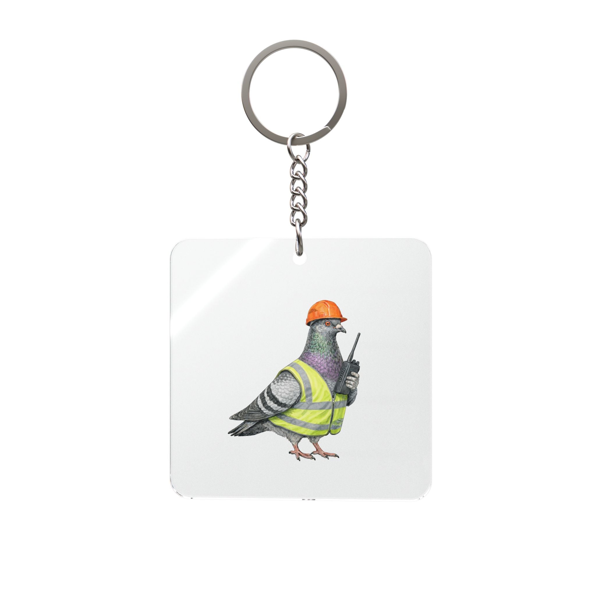 Customizable Red Hook NYC Pigeon Square Keychain | Brooklyn Dock Worker Construction Bird Lovers Keyring Gift
