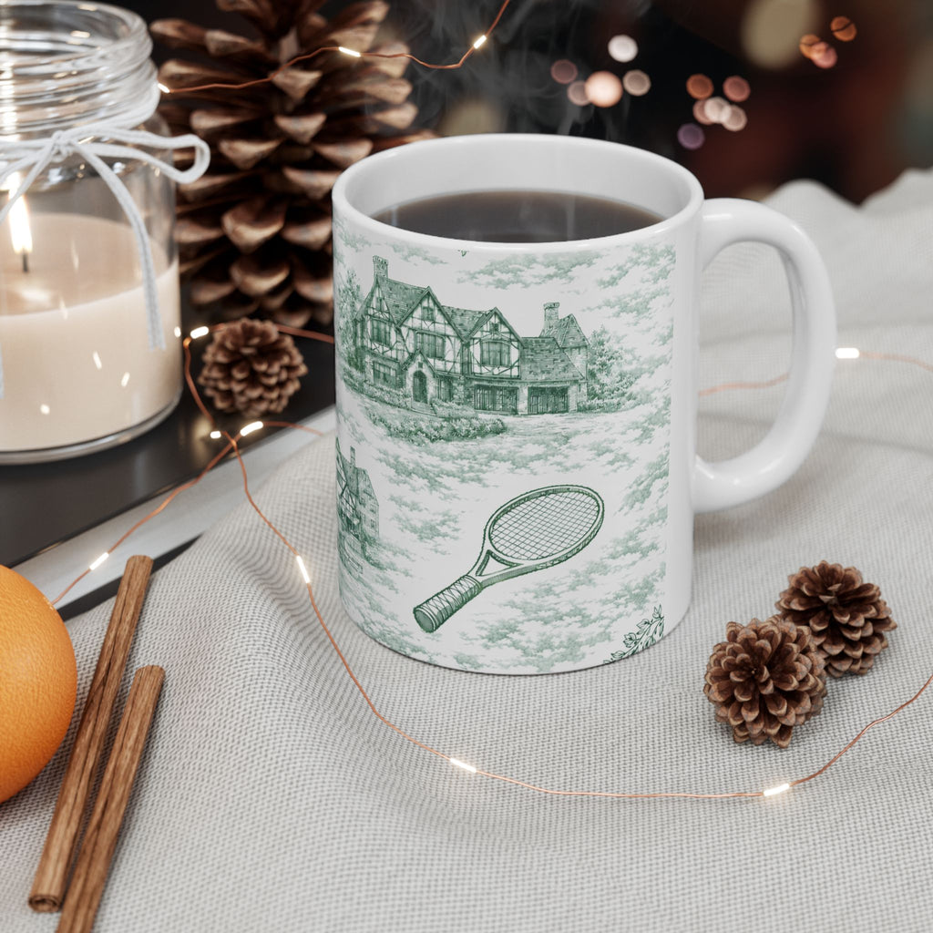 Forest Hills Green Toile de Jouy Mug | Queens Chinoiserie Ceramic Coffee Cup