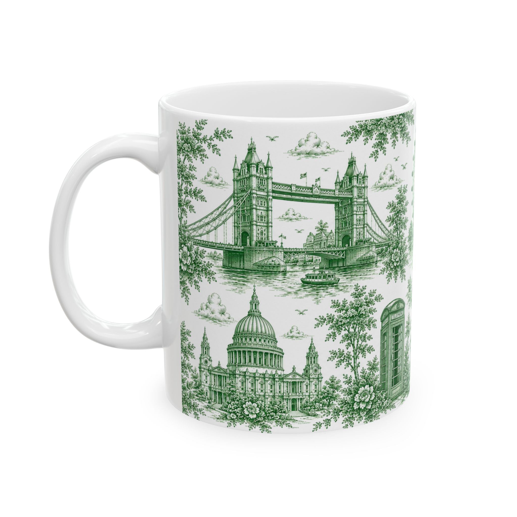 London Green Toile du Jouy Ceramic Mug – Vintage London Icons (11oz)