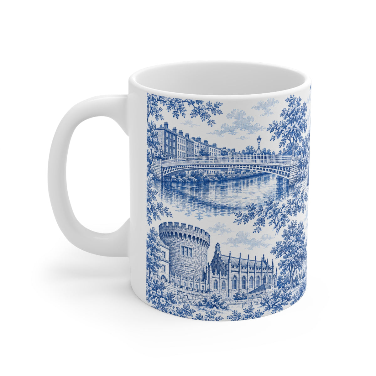 Dublin Blue Toile de Jouy Ceramic Mug — Coffee Cup (11oz; Ships from Europe)