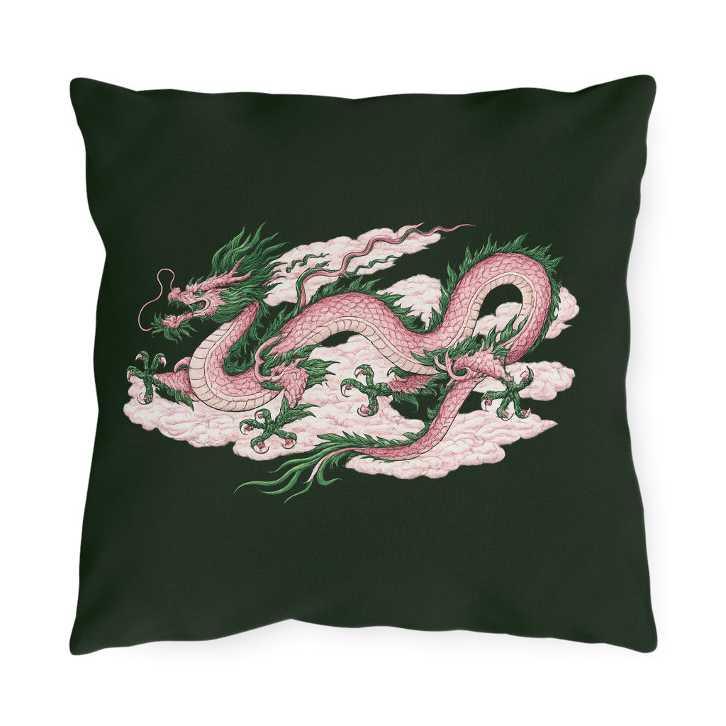 Chinatown Pink Dragon Green Outdoor Pillow  – Throw Cushion