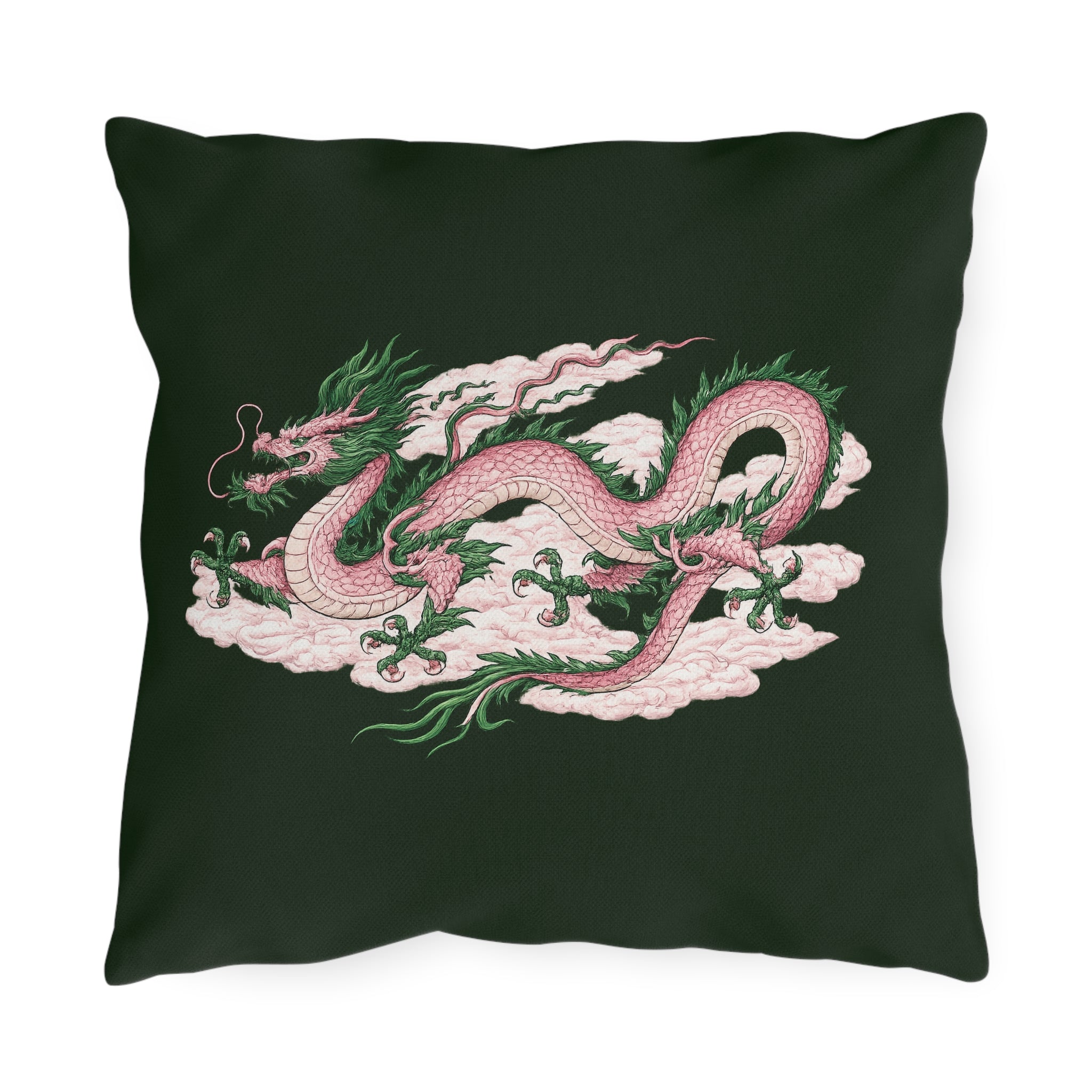 Chinatown Pink Dragon Green Outdoor Pillow  – Throw Cushion