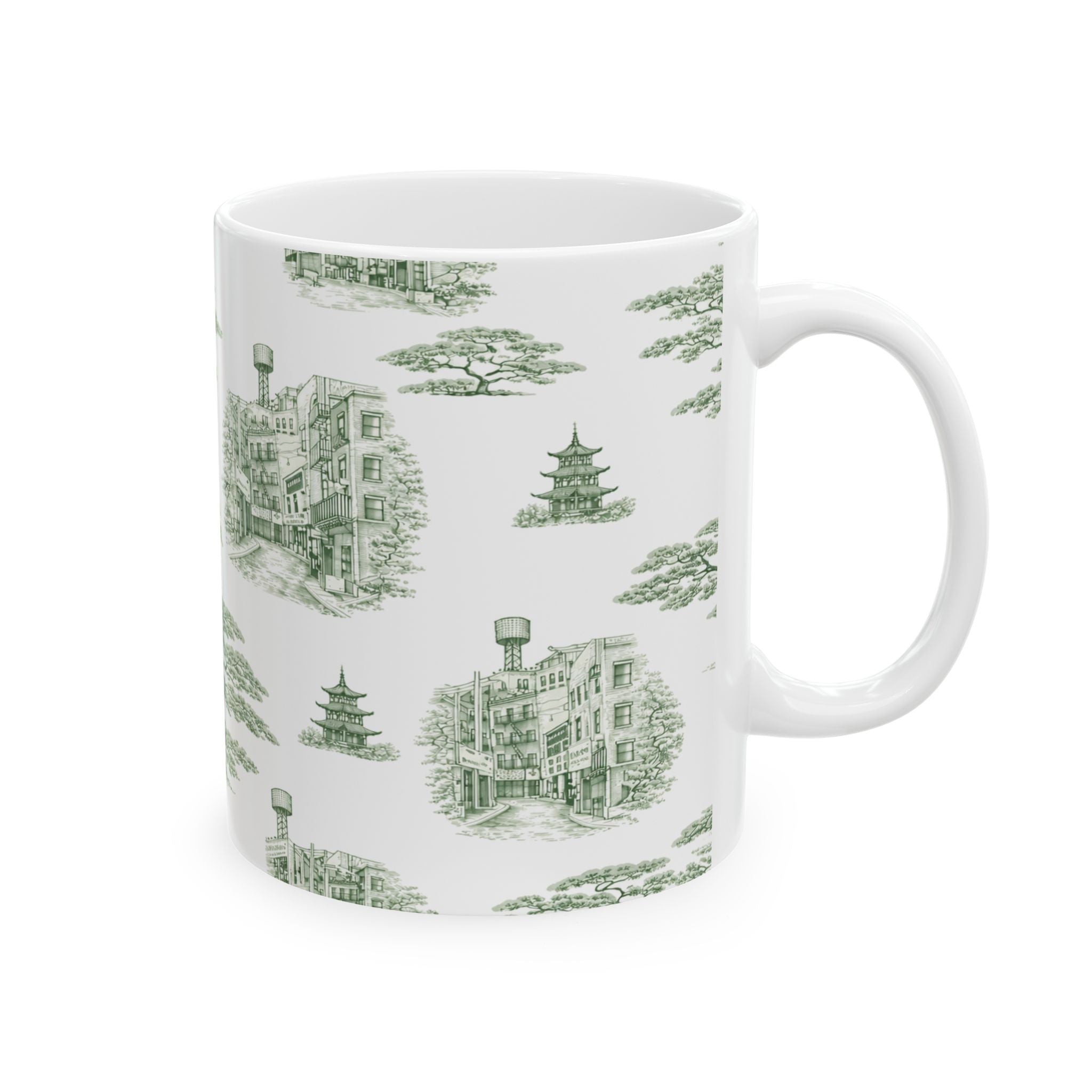 Chinatown Doyers Street Green Toile de Jouy Mug | New York City Chinoiserie Ceramic Mug 11oz