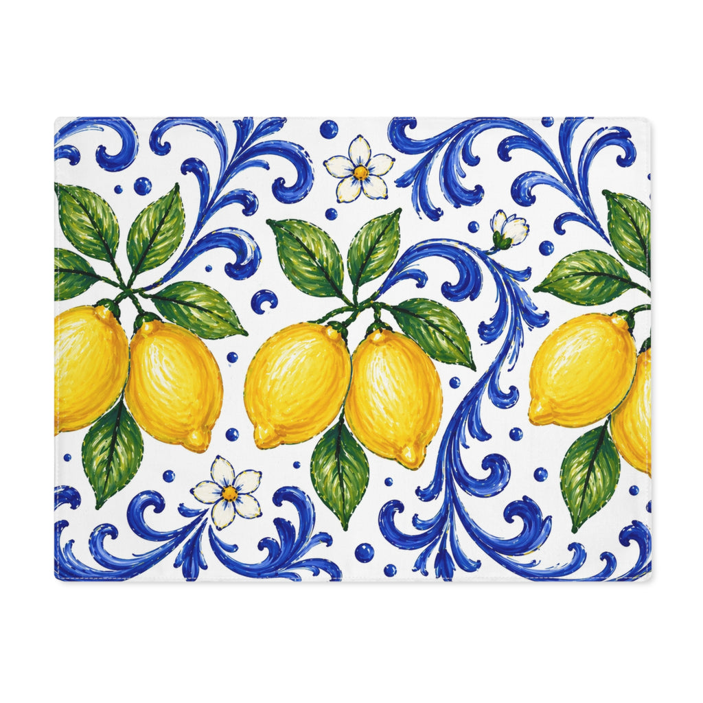 Little Italy Amalfi Blue and White with Lemon Decorative Placemat — Mediterranean Citrus Table Mat