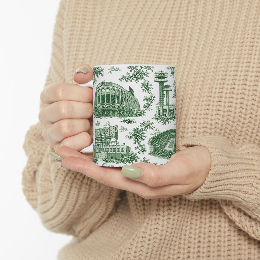 Queens Green Toile de Jouy Mug | Chinoiserie Ceramic Coffee Cup