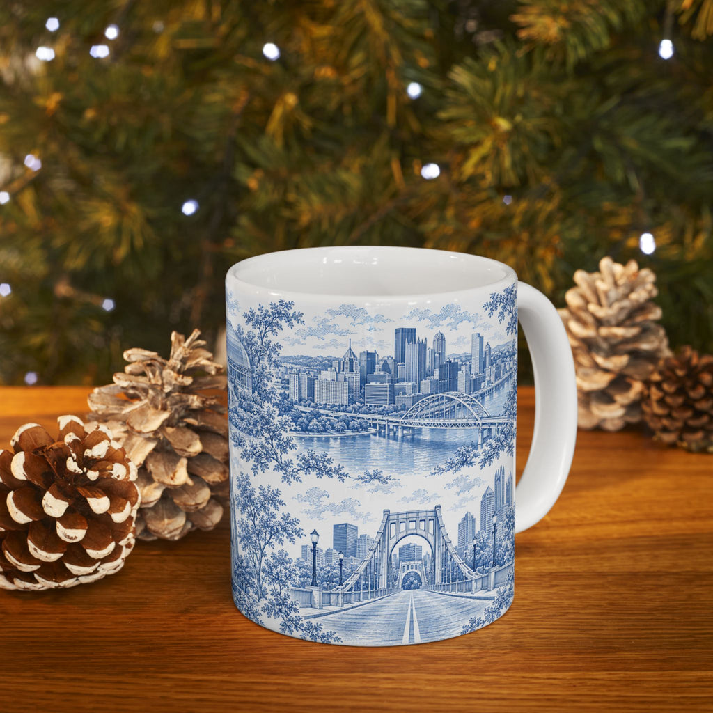 Pittsburgh Blue Toile de Jouy Ceramic Mug — Pennsylvania Chinoiserie 11oz/15oz