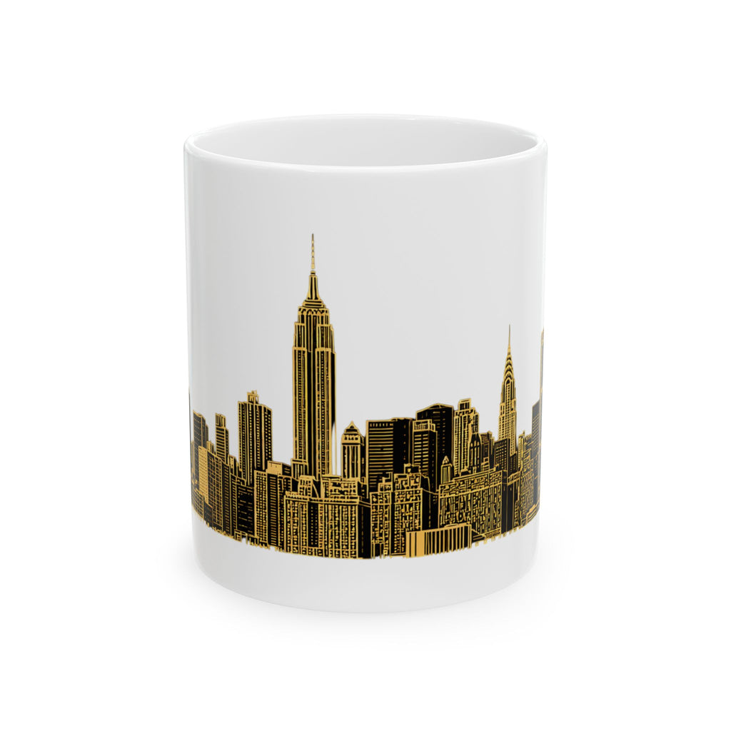 Black and Gold Midtown New York City Skyline Mug | Art Deco Midtown Manhattan Skyline Ceramic Coffee Cup 11oz