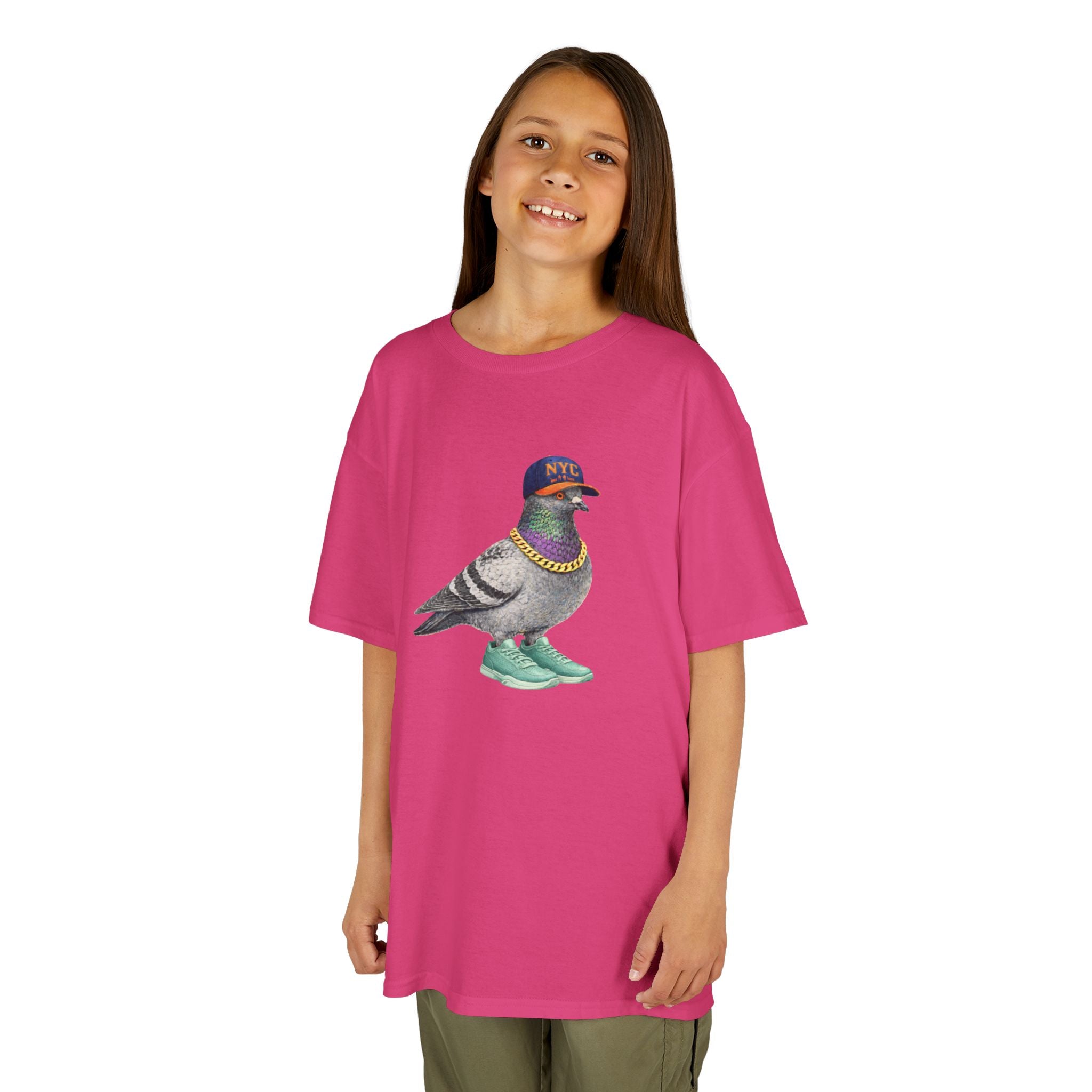 Customizable Manhattan NYC Pigeon Kid Tee —  Cute Basketball Fan Bird T-Shirt for Children