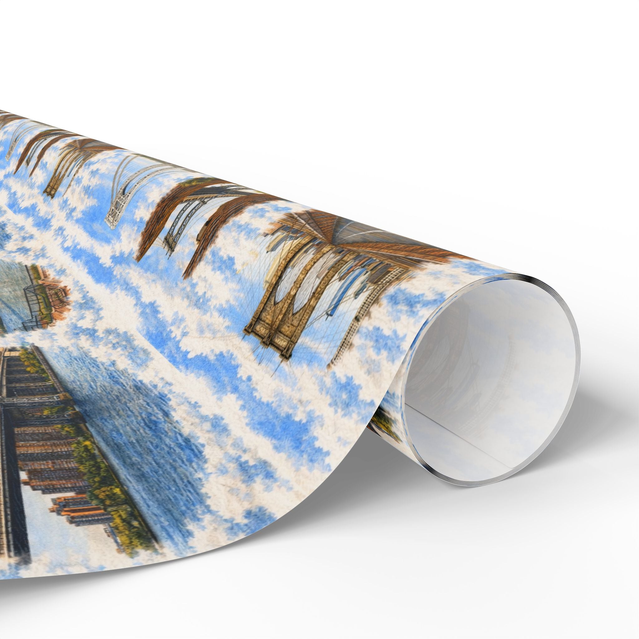 The Bridges of New York County Sky Toile NYC Gift Wrapping Paper | New York City Brooklyn Bridge DUMBO Manhattan Toile Pattern Roll