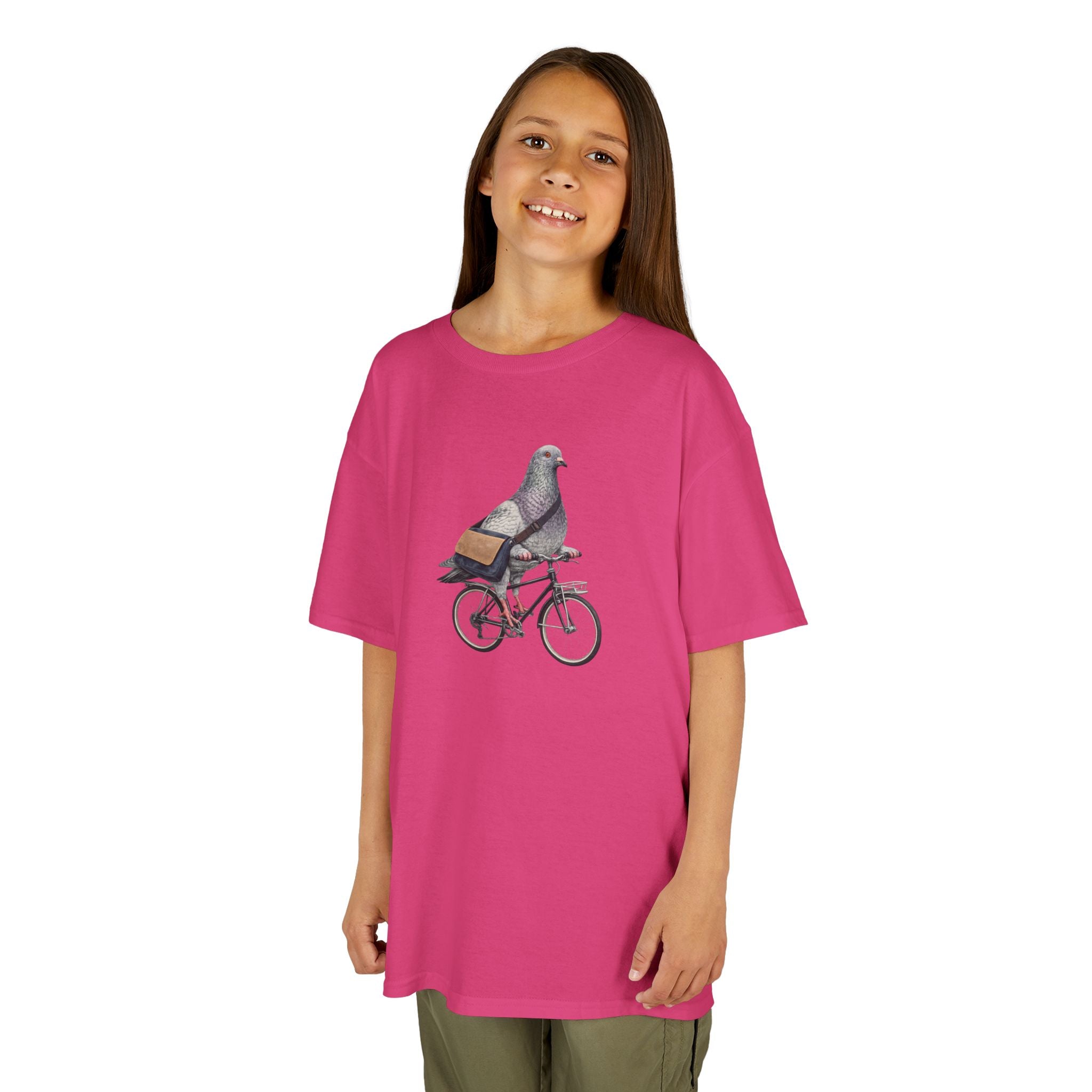 Customizable Midtown NYC Pigeon Bike Rider Kid Tee —  Cute Bird Bike Rider T-Shirt for Children