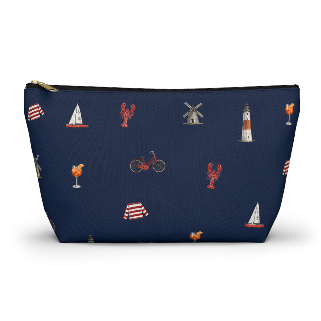 Icons of The Hamptons Large Navy Blue Pouch — T-Bottom Makeup & Travel Organizer