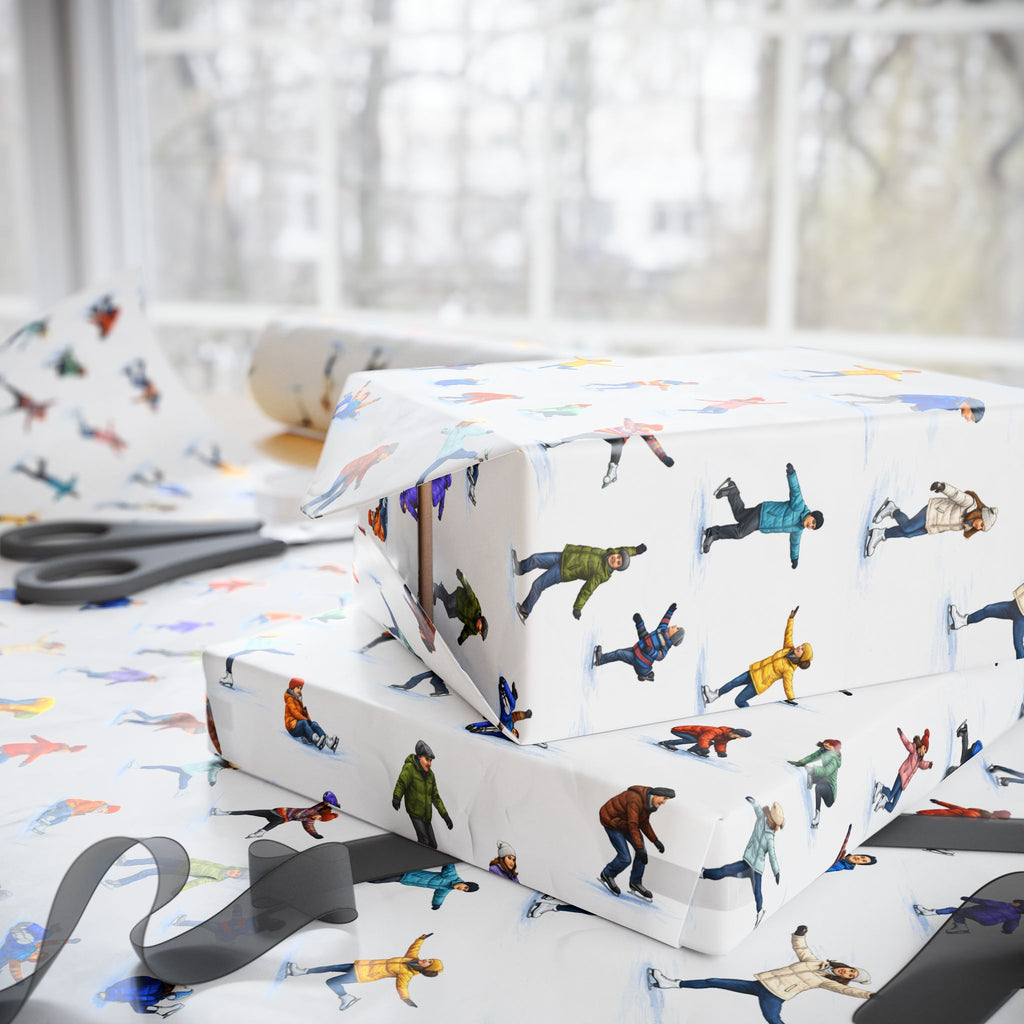 Winter Ice Skaters Gift Wrap Paper | Figure Skating Pattern Wrapping Paper
