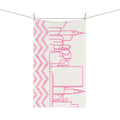 NYC Manhattan Skyline Pink Chevron Tea Towel — Minimal Pink & White New York City Skyline Kitchen Linen