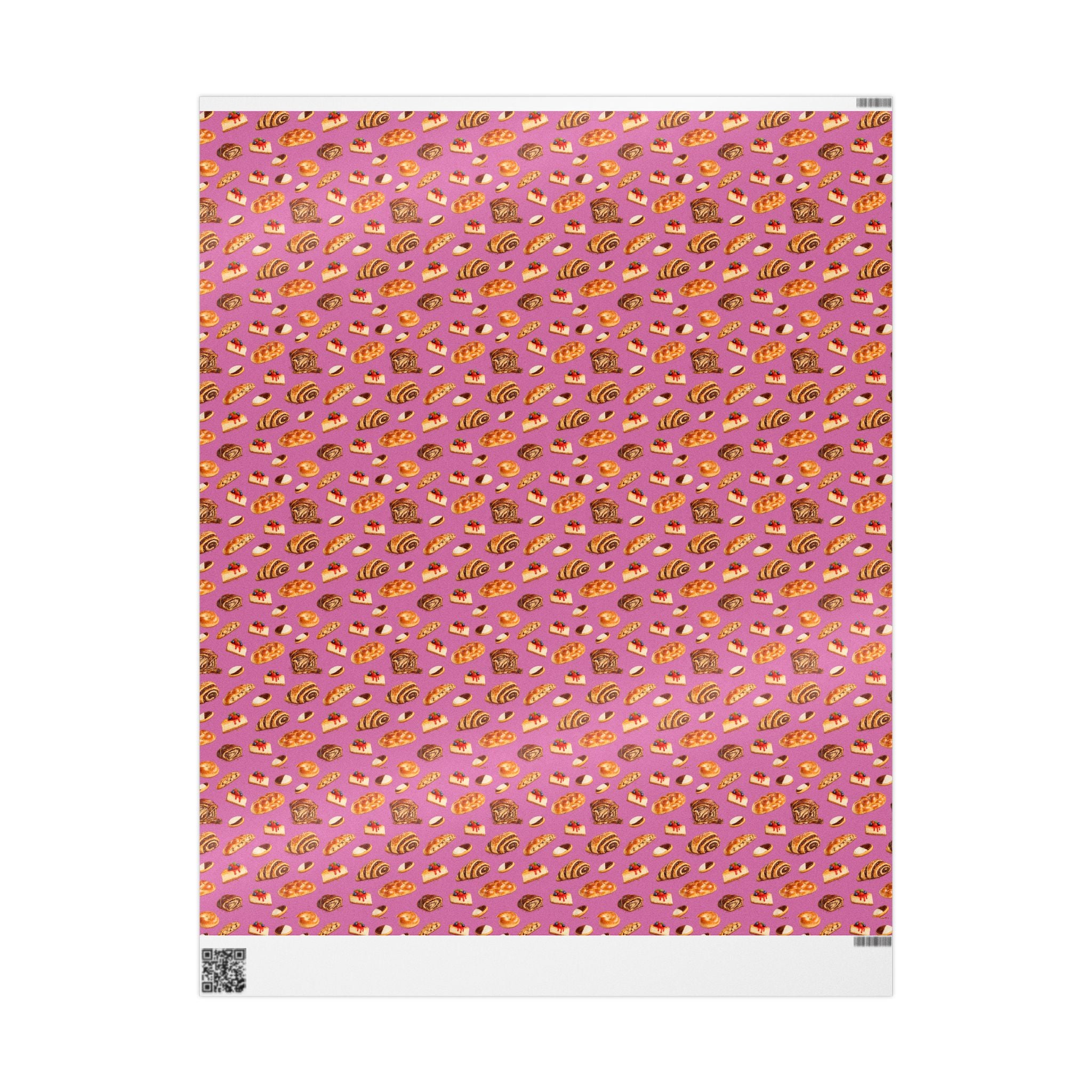 Kosher Bakery Pastries Pattern Pink Gift Wrap Paper | Bagels Challah Cheesecake Roll Gift Wrapping Paper