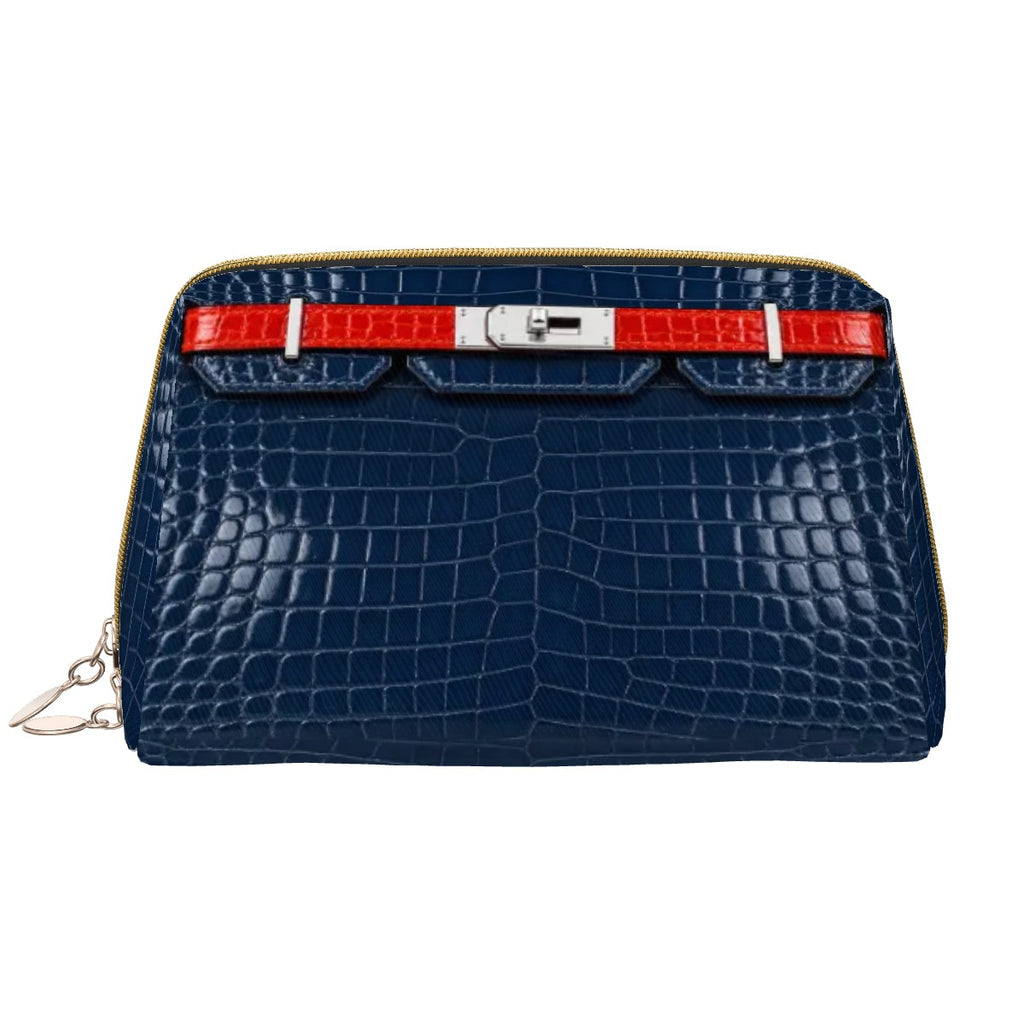 Canal Street Navy Croc PVC Leather Makeup Bag