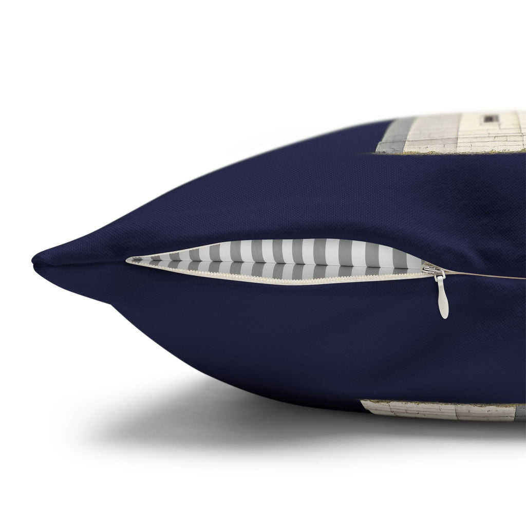 Montauk Lighthouse Square 16" x 16" Pillowcase – Navy Decorative Throw Pillow Cover (Pillow Not Included)