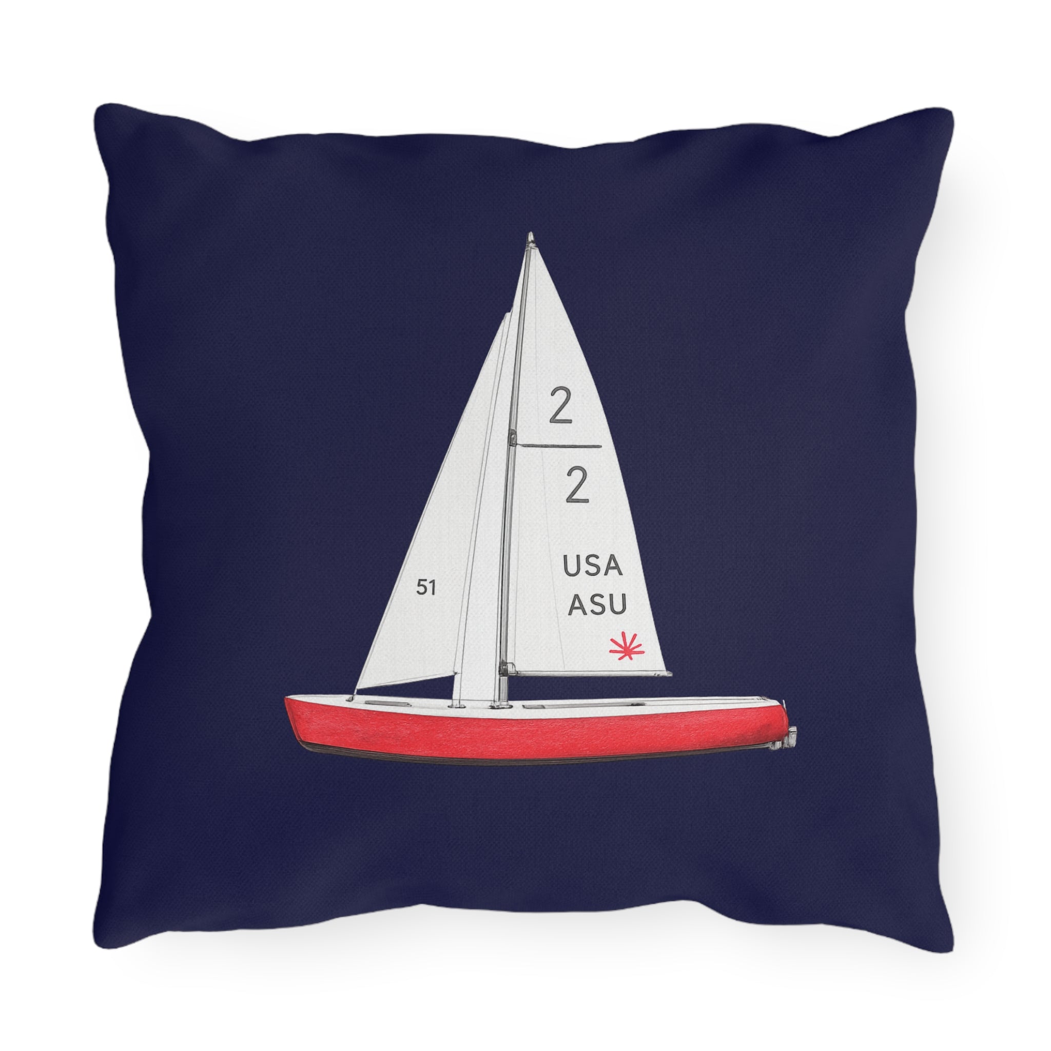 Central Park Model Sailboat  Navy Outdoor Pillow  – Cozy Hamptons Patio Throw Cushion