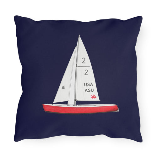 Central Park Model Sailboat  Navy Outdoor Pillow  – Cozy Hamptons Patio Throw Cushion