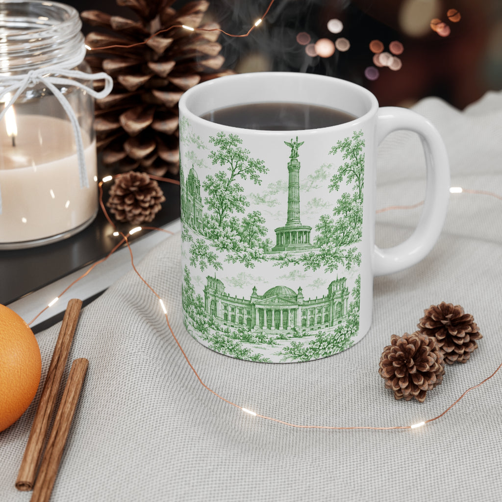 Berlin Green Toile de Jouy Mug — Ceramic Coffee Cup (11oz; Ships from Europe)