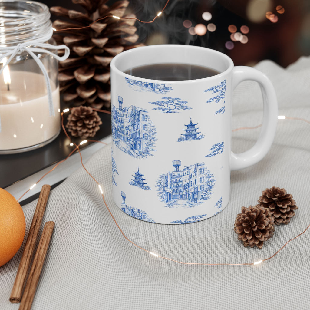 Chinatown Doyers Street Blue Toile de Jouy Mug | New York City Chinoiserie Ceramic Mug 11oz