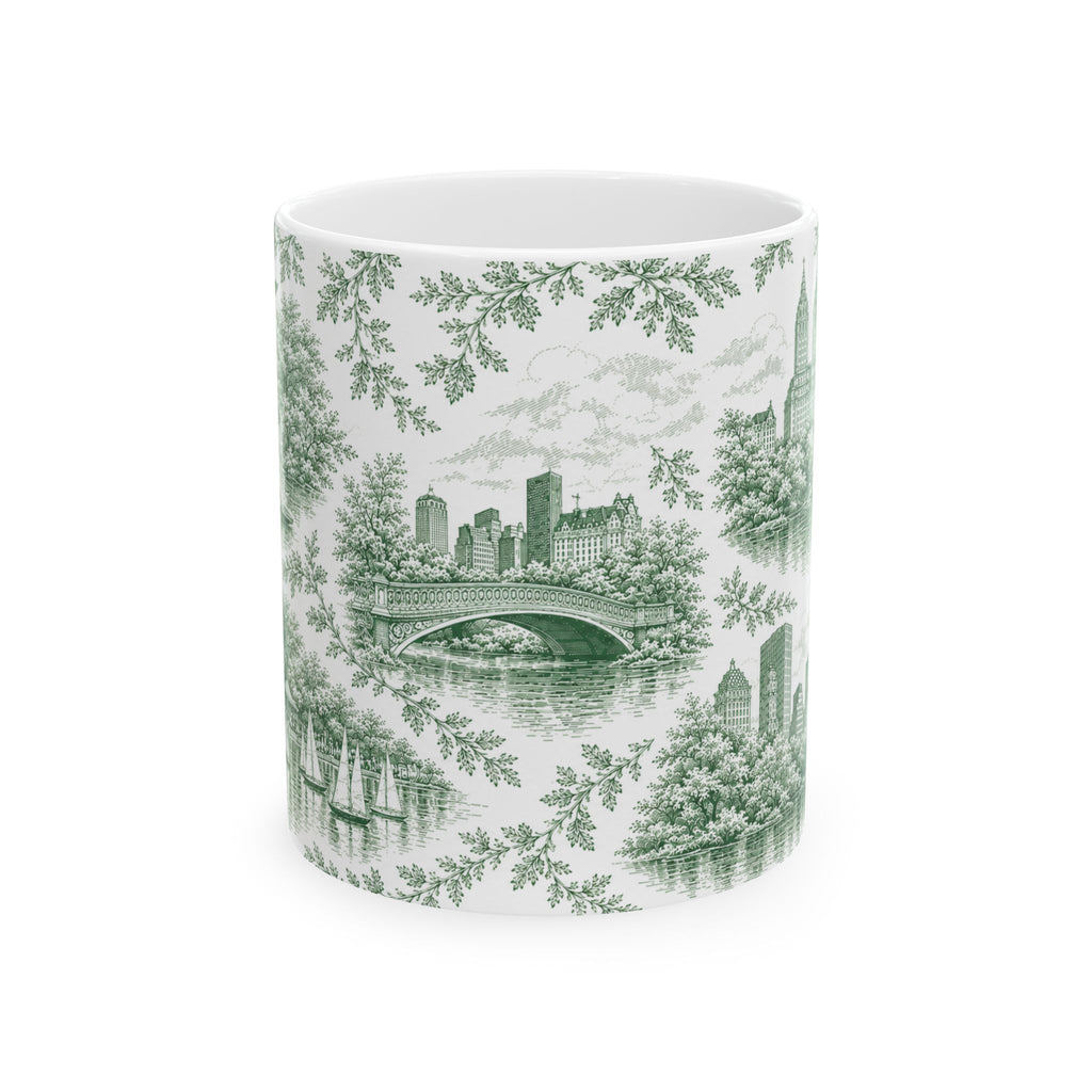 Mug en céramique Toile de Jouy verte Central Park | Tasse à café chinoiserie NYC