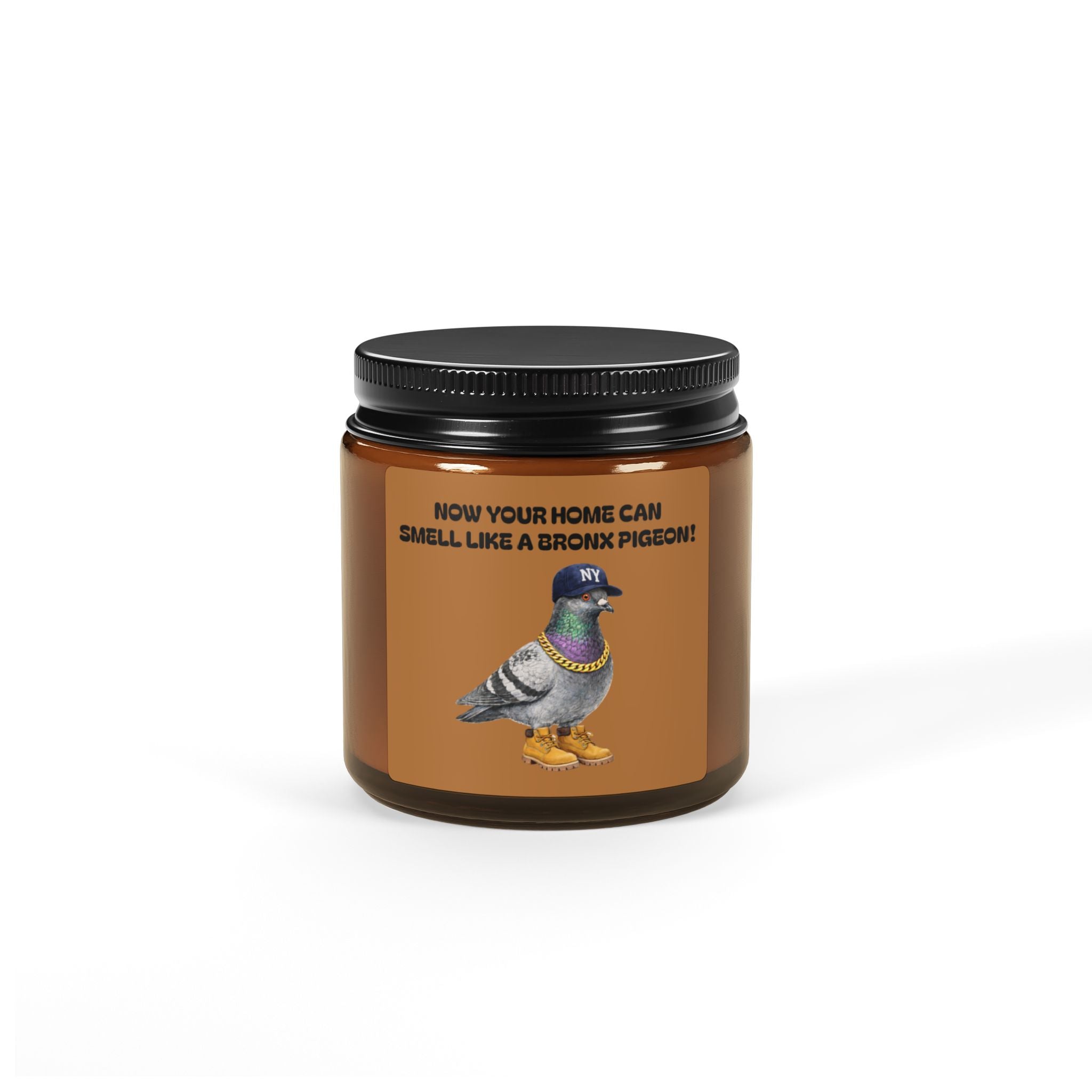 Customizable Bronx NYC Pigeon Scented Candle | Amber Jar Soy Candle New Yorker Gag Gift