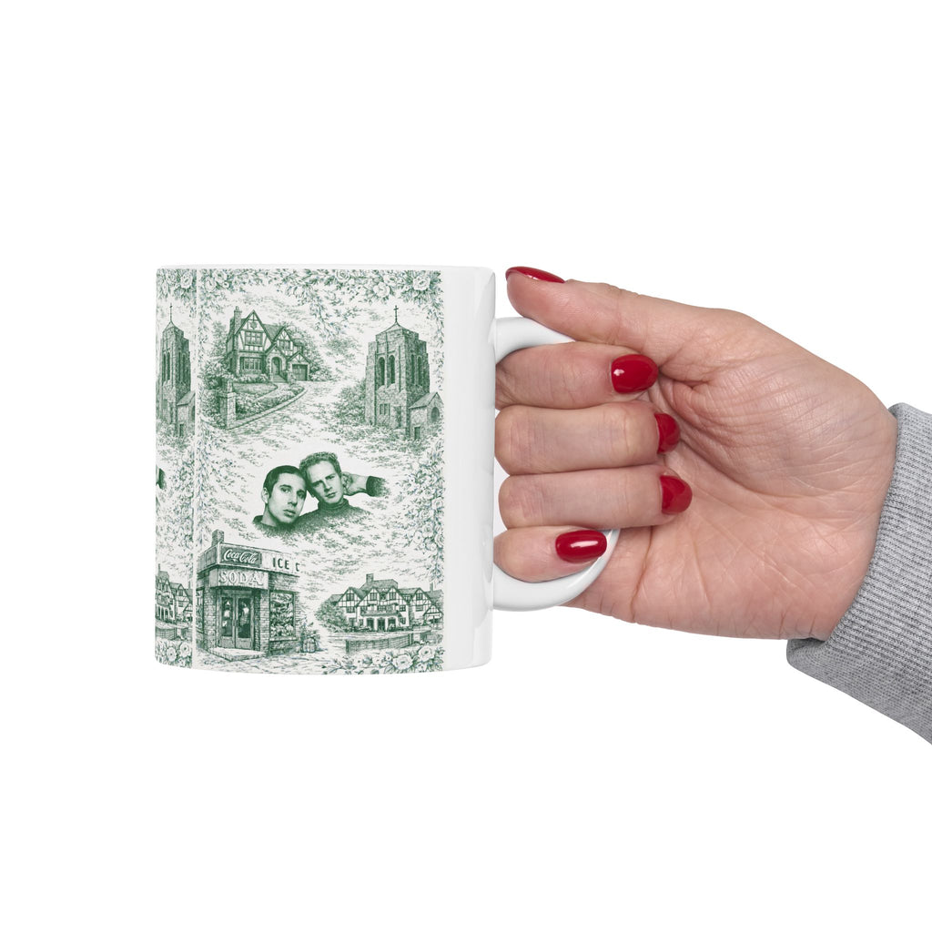 Forest Hills Green and White Toile de Jouy Mug | Queens Chinoiserie Ceramic Mug