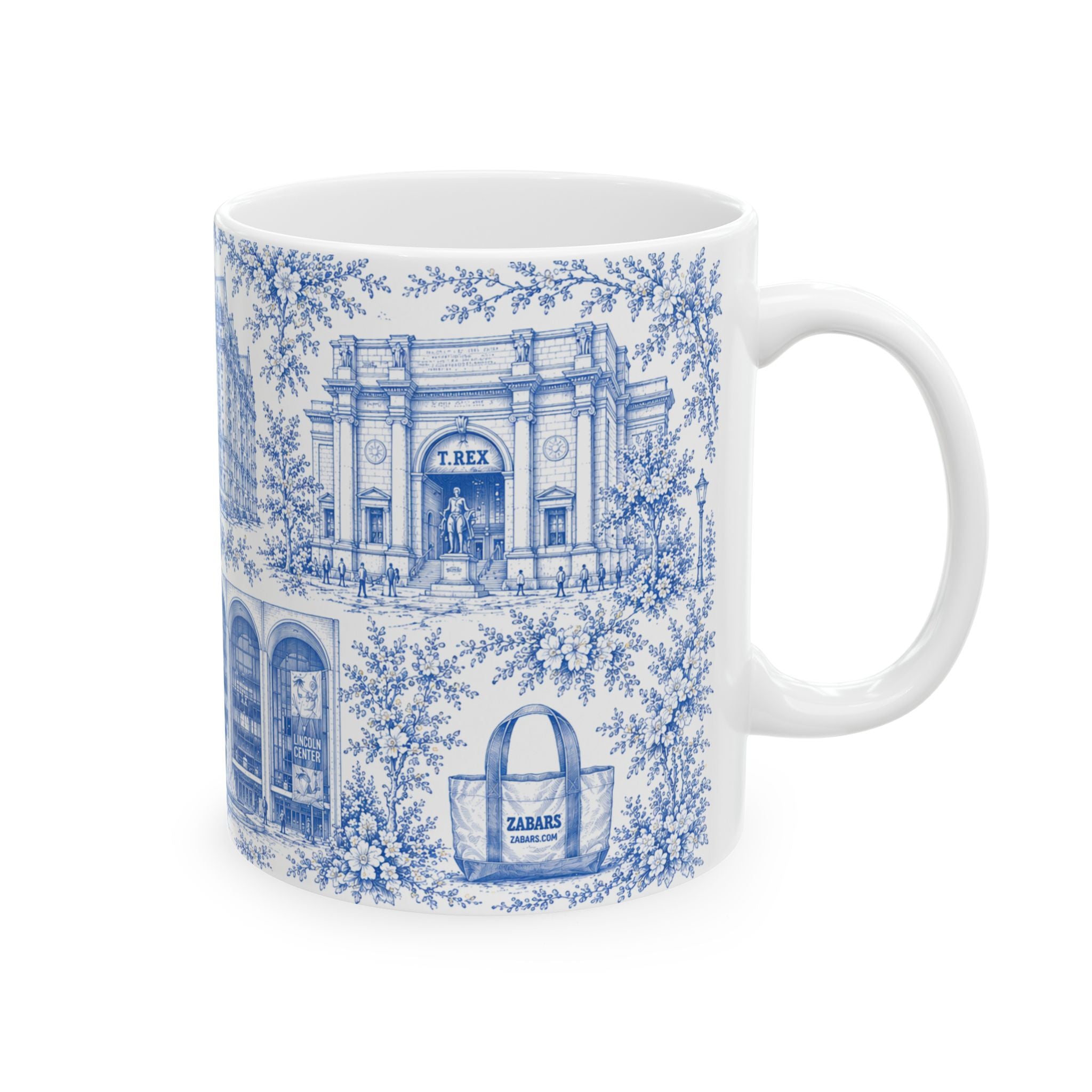 Upper West Side Blue Toile de Jouy Mug | New York Chinoiserie Ceramic Coffee Cup