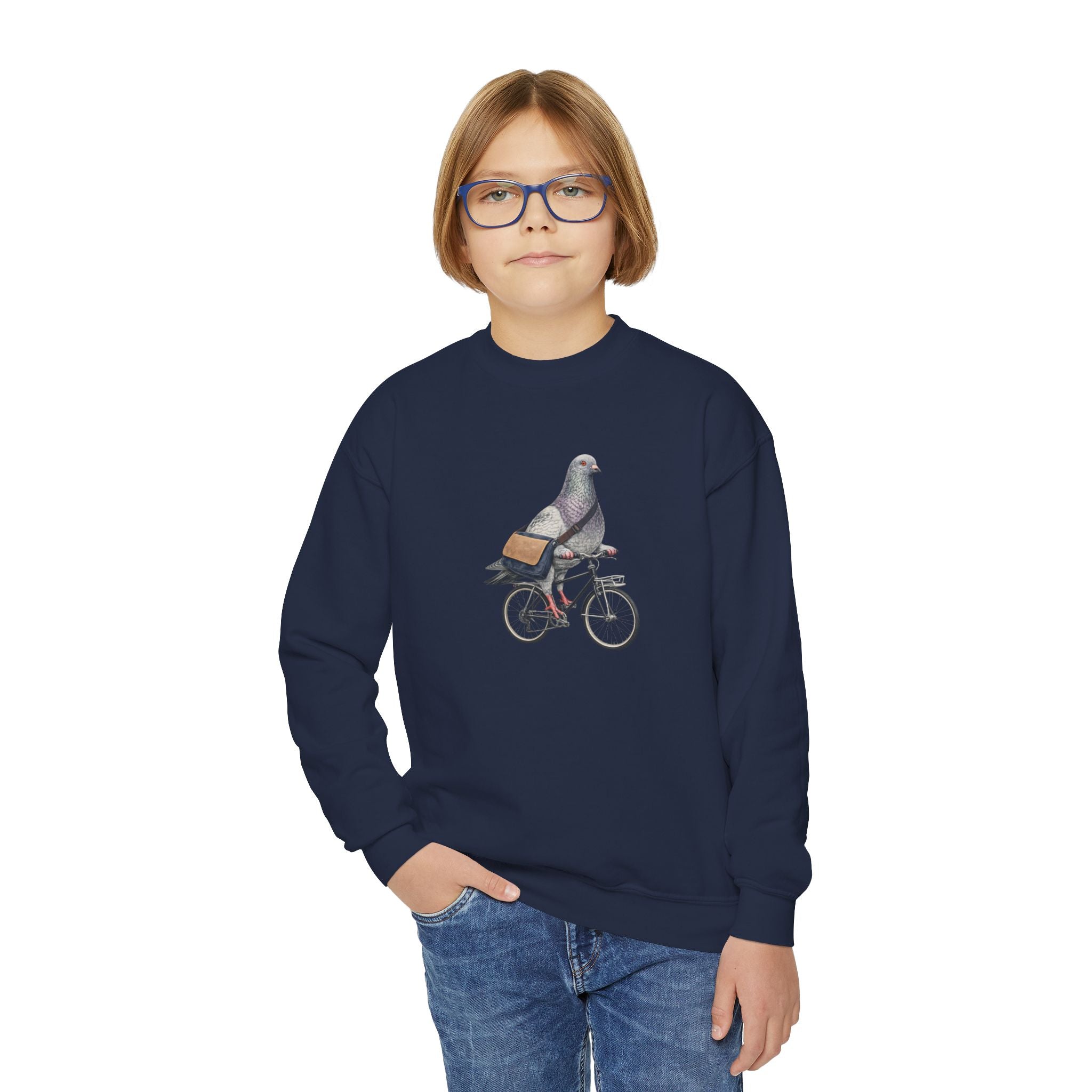 Sudadera de cuello redondo personalizable de Midtown NYC Pigeon NYC para niños    Suéter infantil de pájaro amante de las bicicletas de Nueva York