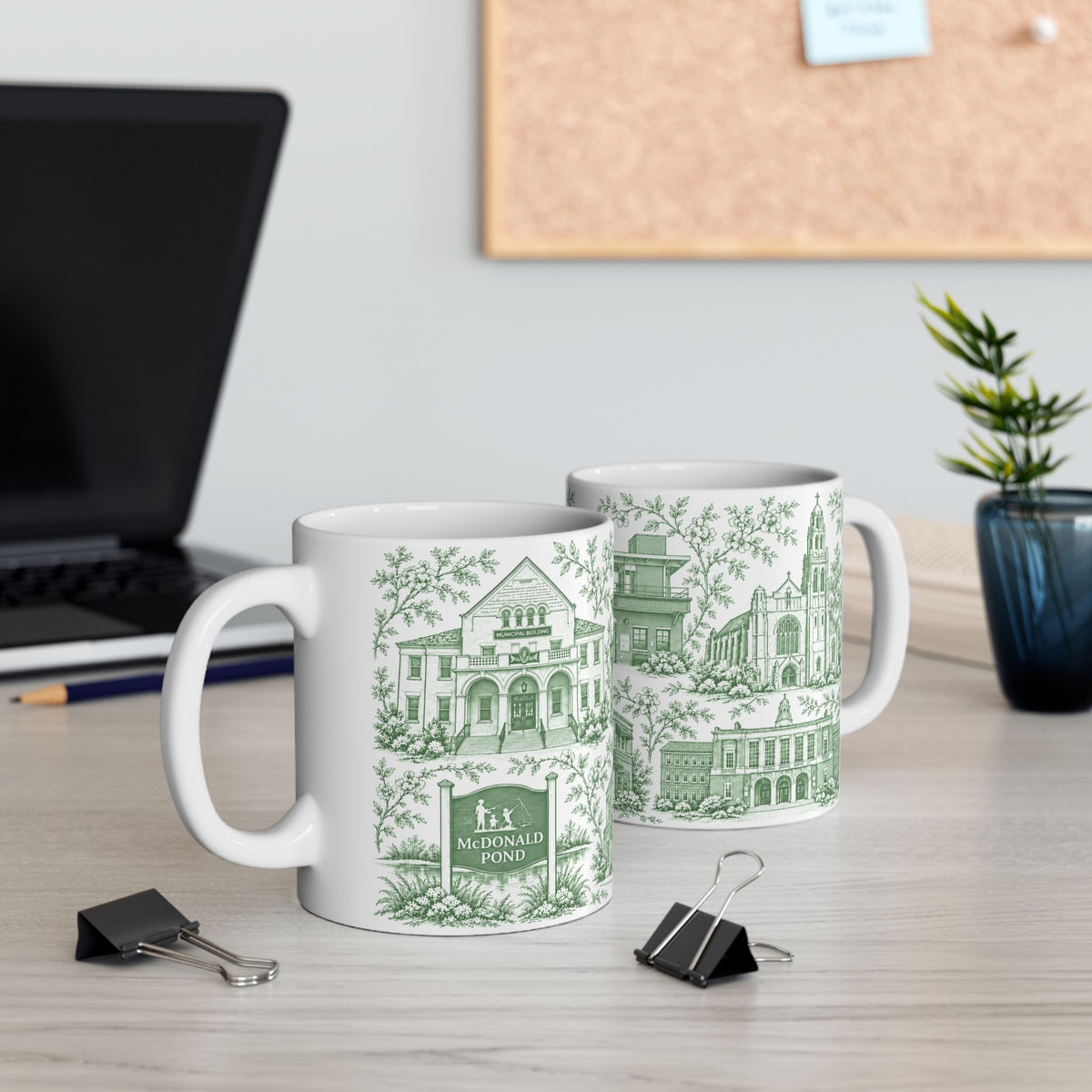 Rockville Center Green Toile de Jouy 11 oz Mug