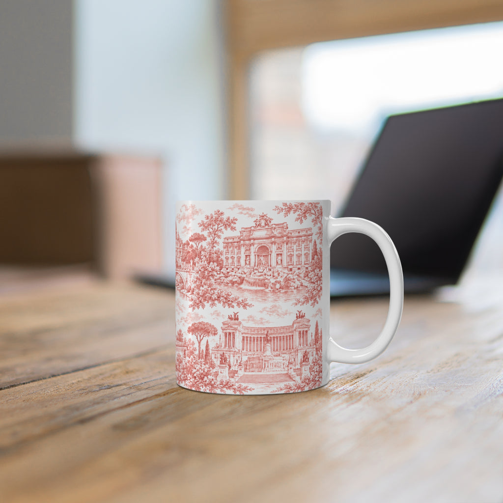 Rome Red Toile de Jouy Ceramic Mug — (11oz; Ships from Europe)