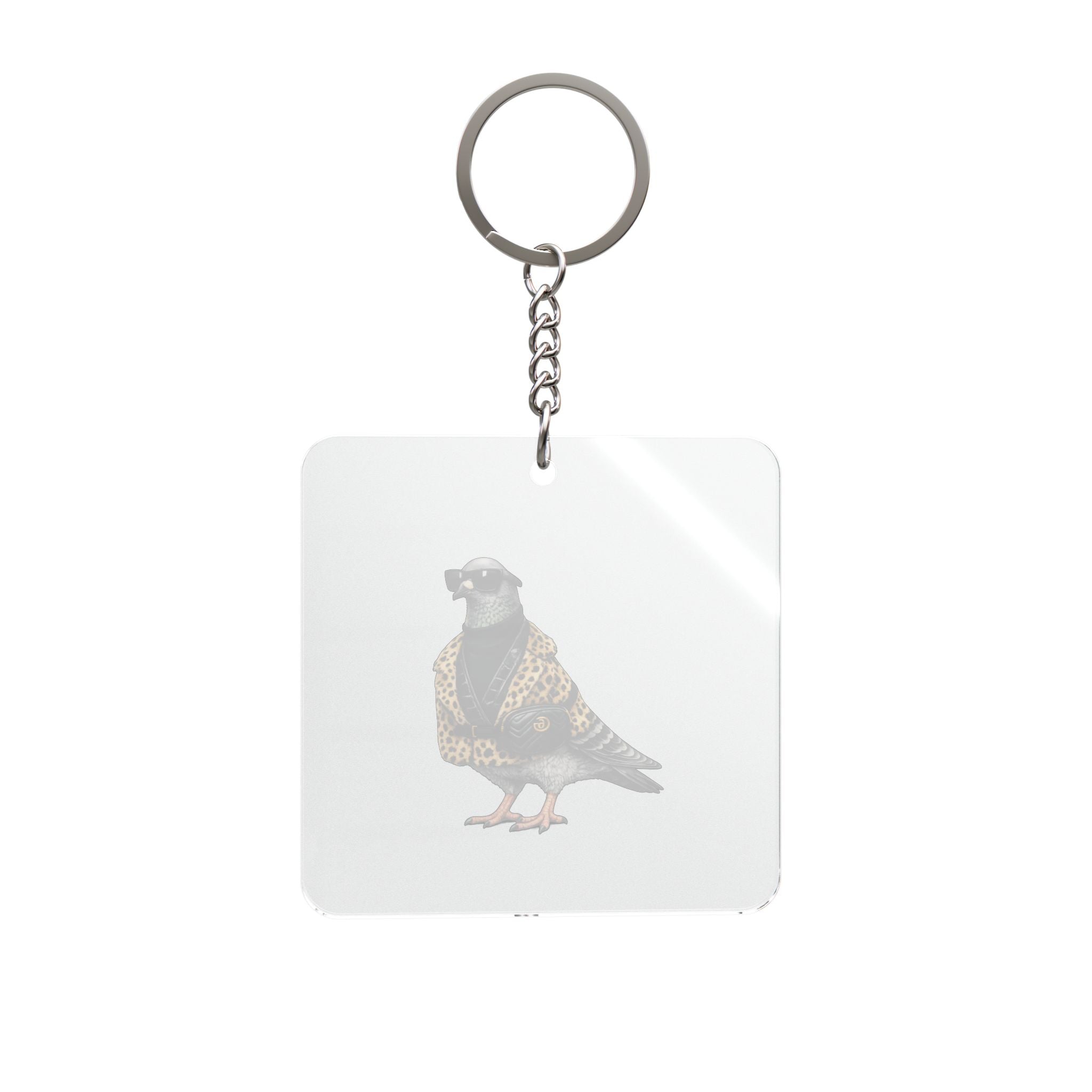 Customizable Staten Island NYC Pigeon Square Keychain |  Chic Leopard Print Bird Lovers Keyring Gift