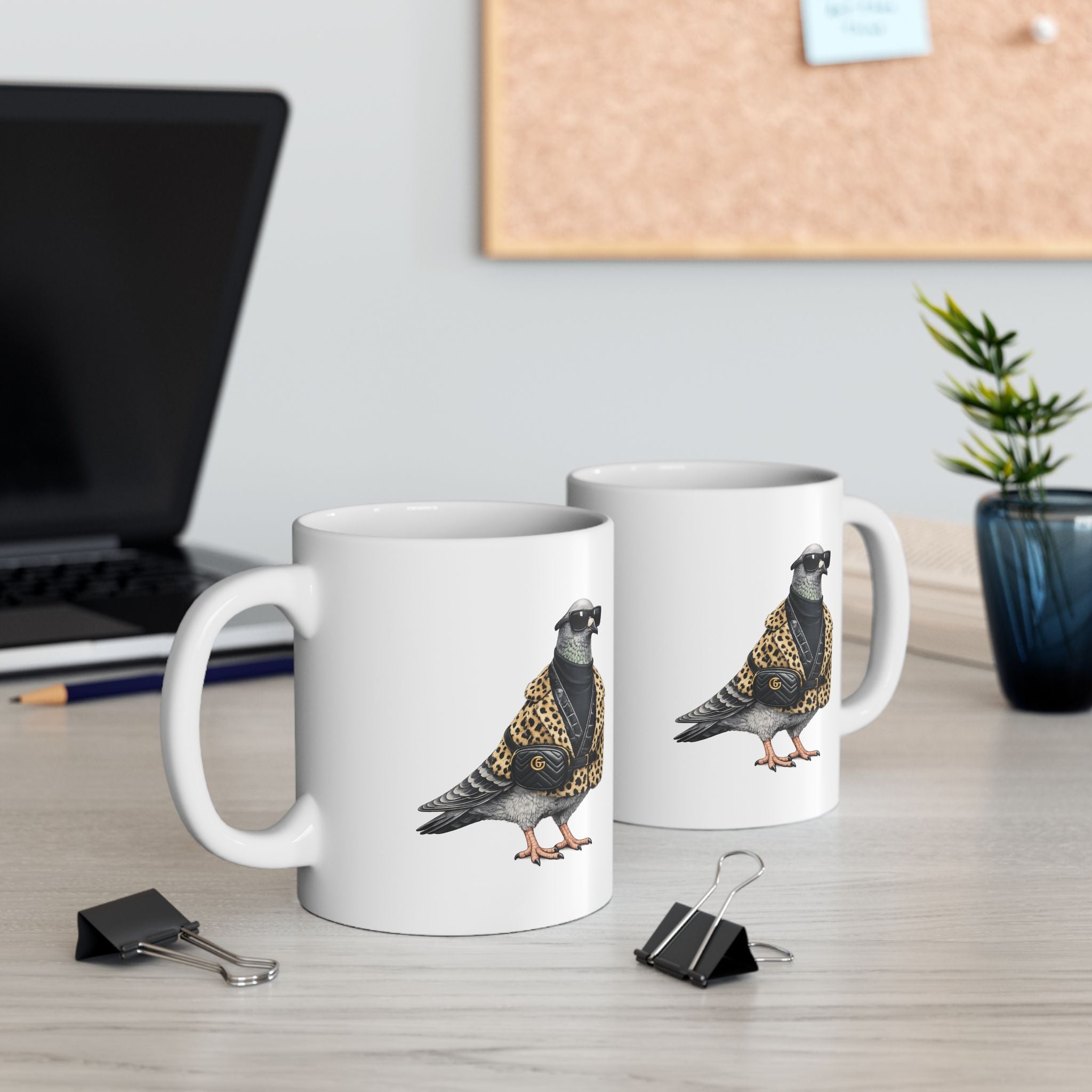 Customizable Staten Island NYC Pigeon Mug | NYC Leopard Print Bird Lovers Ceramic Coffee Cup