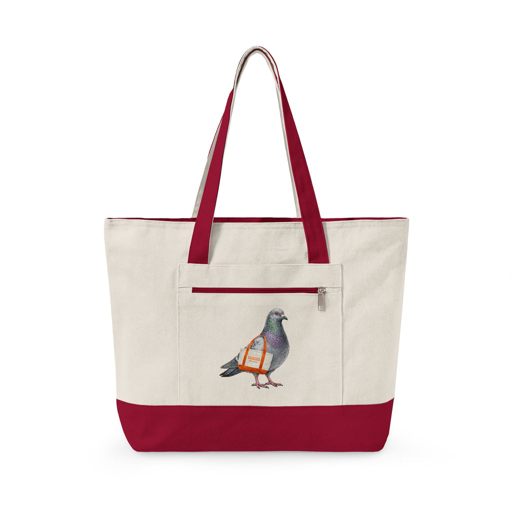 Upper West Side NYC Pigeon Zippered Canvas Grocery Tote    The New Yorker UWS Bird Lovers Grocery Bag