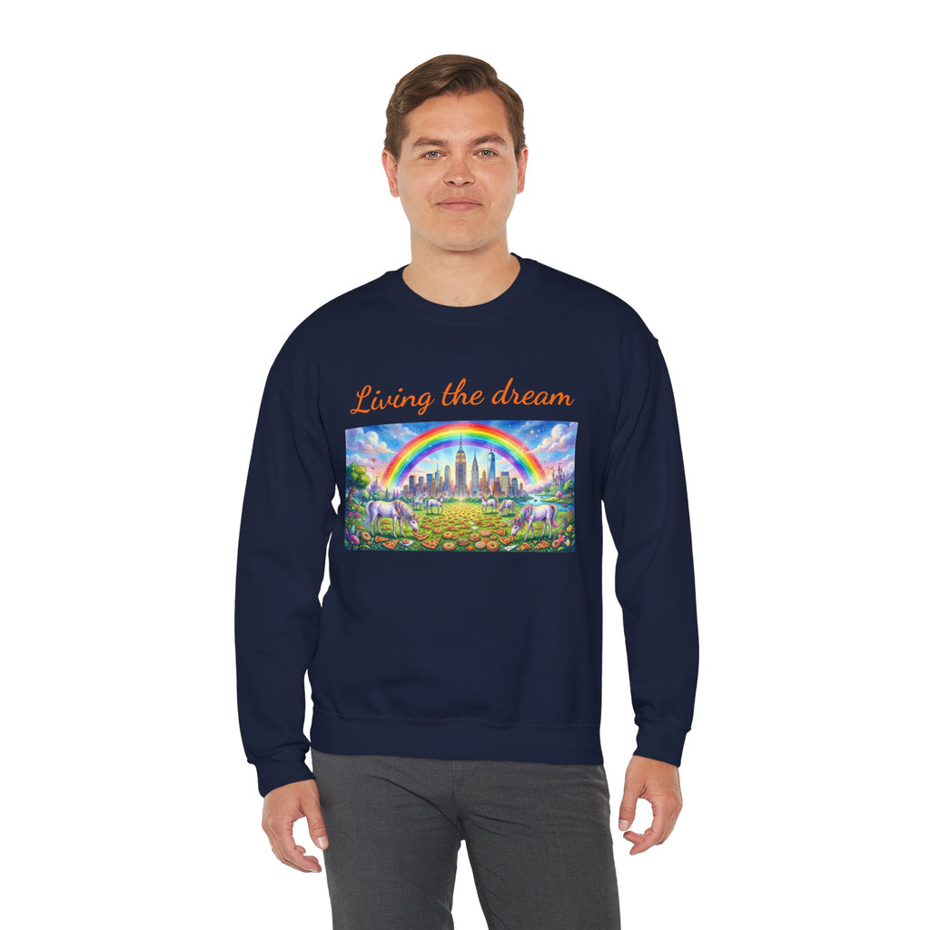 Sudadera NYC Living the Dream Nueva York Es un Cuento de Hadas con Arcoíris y Unicornios