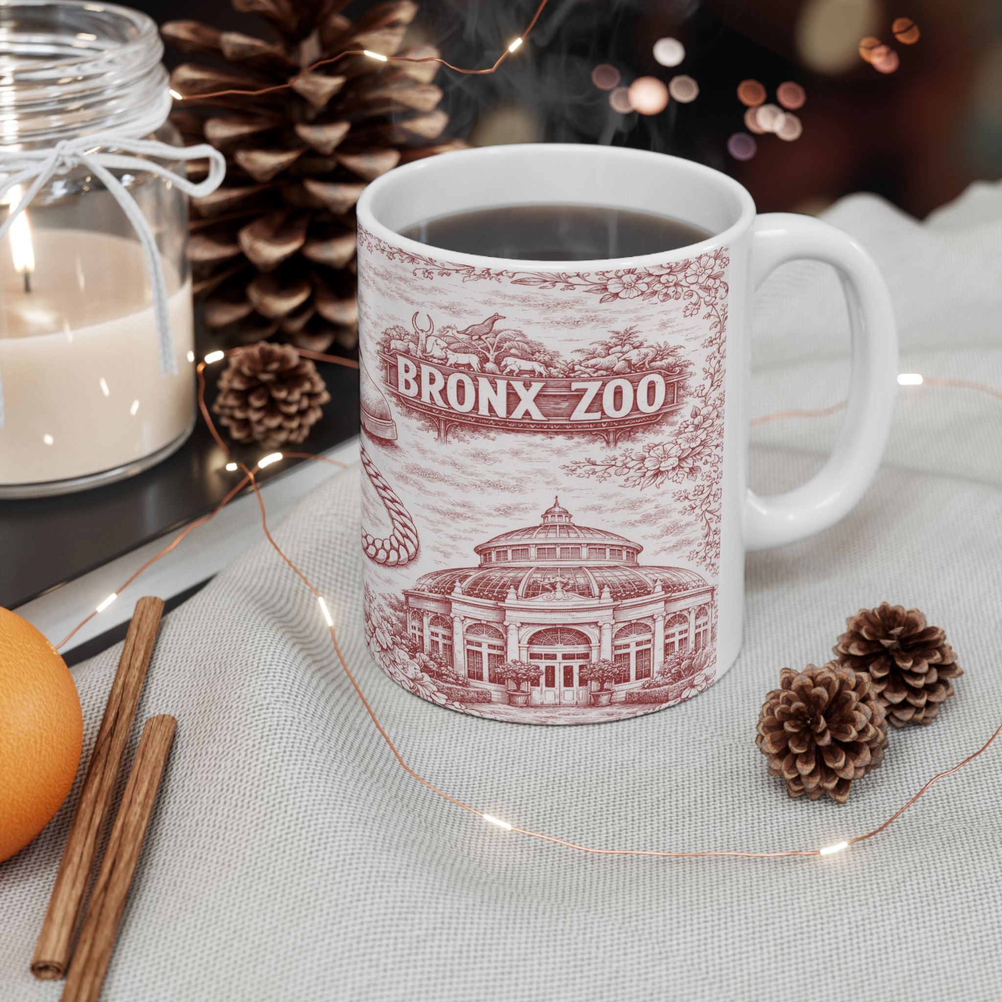Bronx Red Toile de Jouy Mug | NYC Chinoiserie Ceramic Coffee Cup